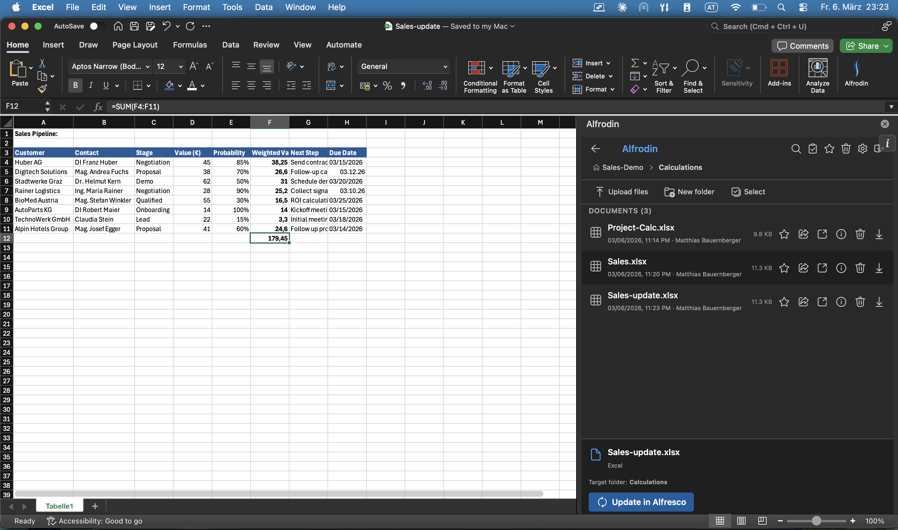 Alfrodin in Microsoft Excel