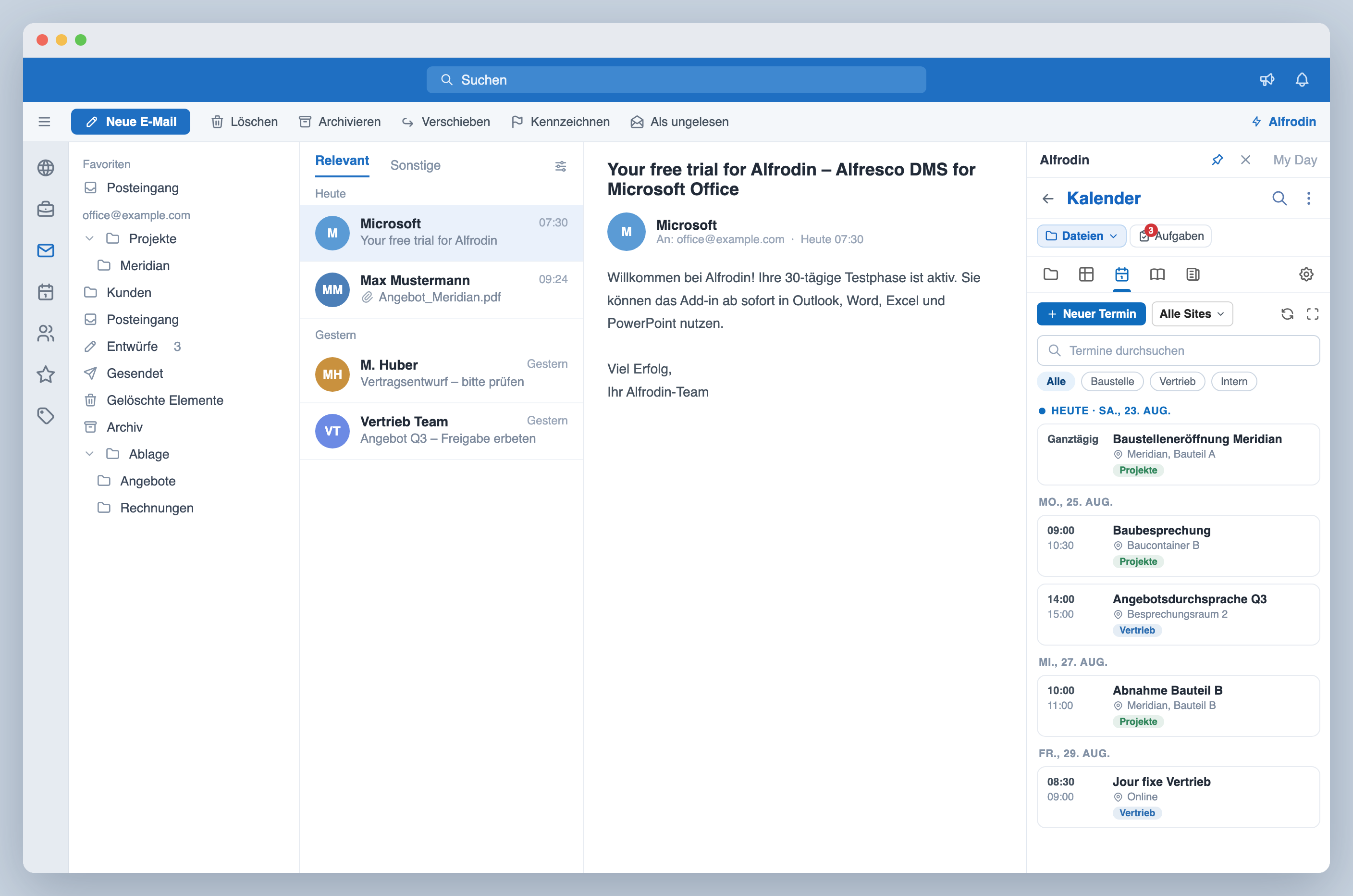 Site-Kalender als Agenda im Aufgabenbereich