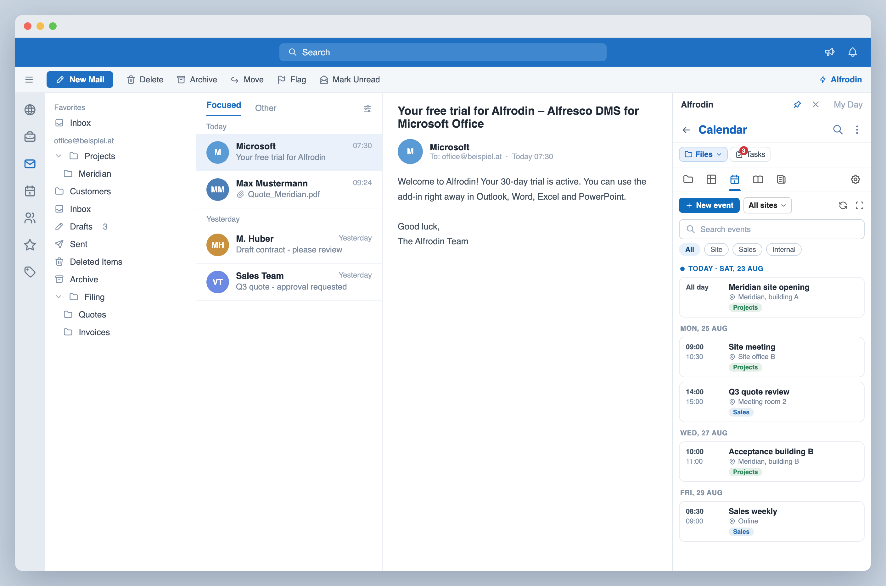 Site calendar as an agenda in the task pane