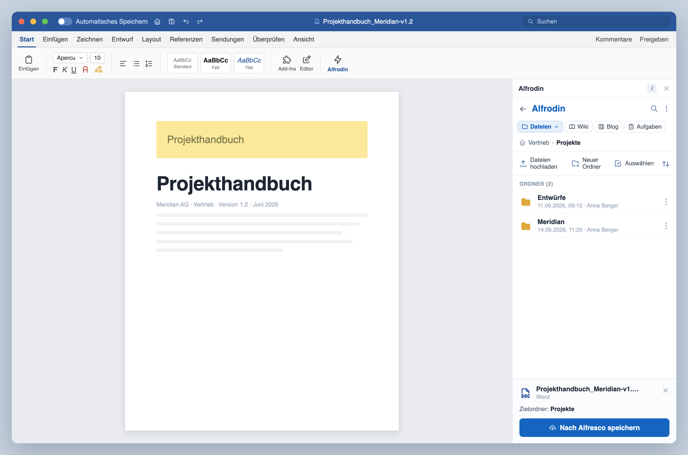 Alfrodin in Microsoft Word